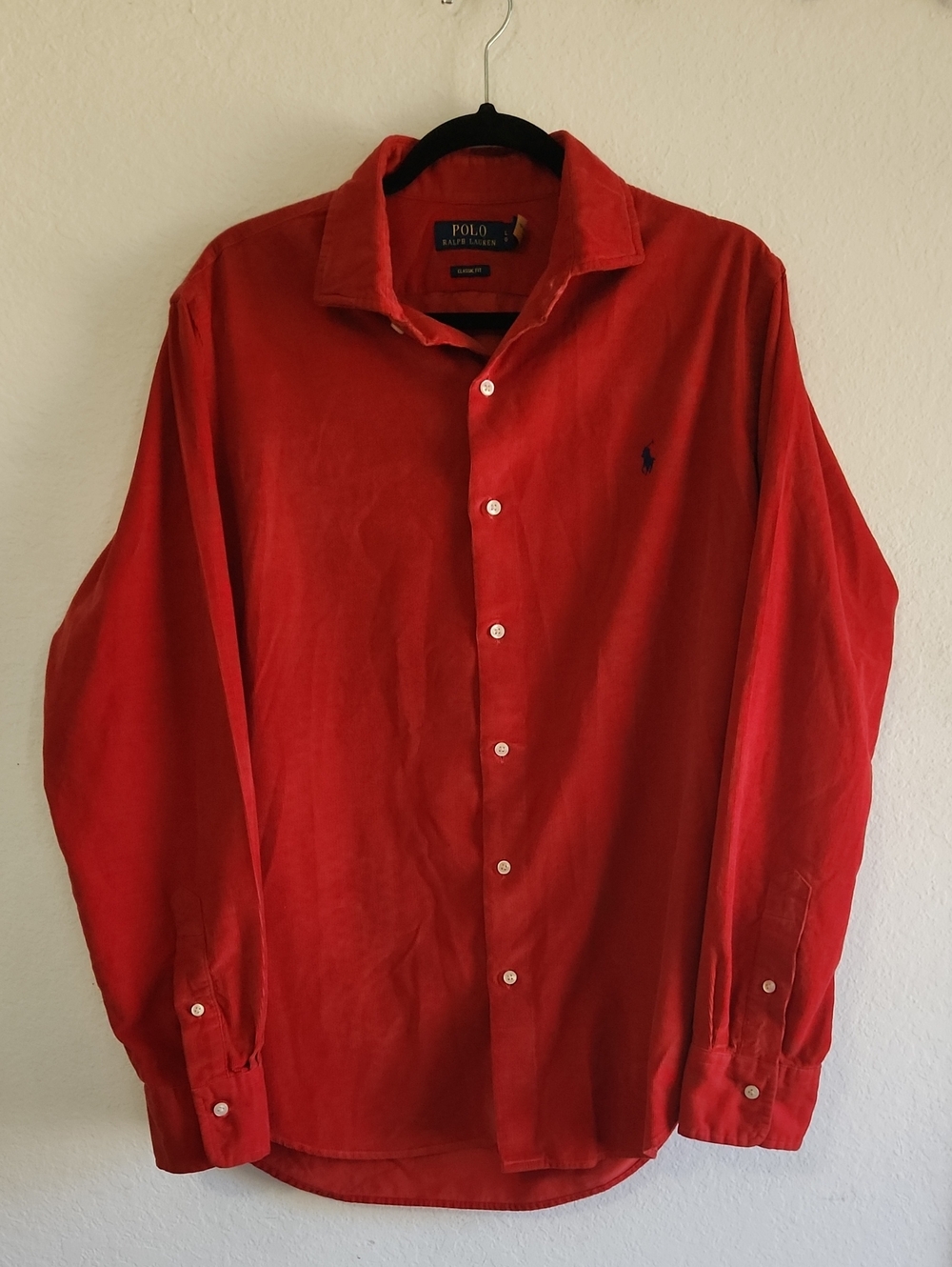 Polo Ralph Lauren Red Fine Wale Corduroy Button Down Shirt Classic Fit Large